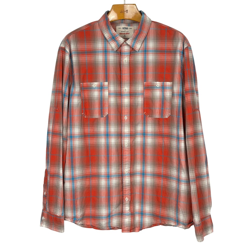 Urban Pipeline Button Down Plaid Shirt XXL Red White Blue Cotton Long Sleeve